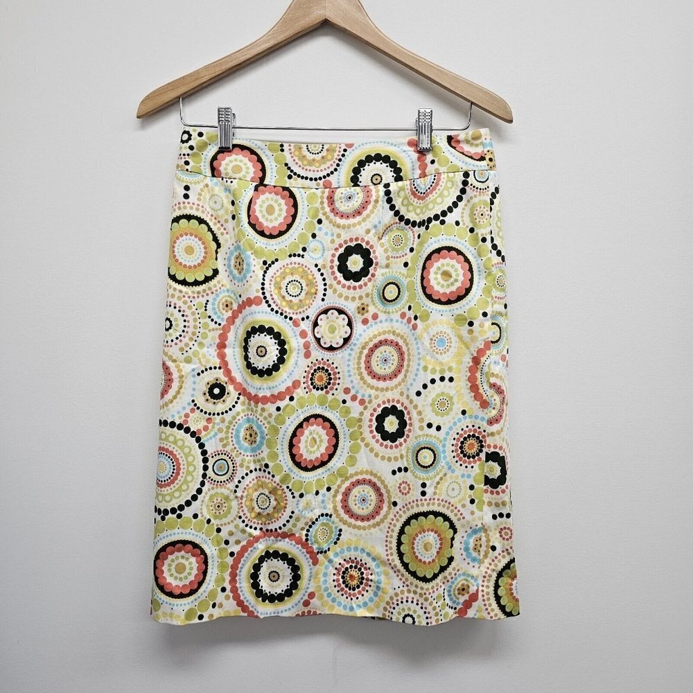Talbots Skirt Multicolor Floral Circular Polka Dot Lined Zippered Size 6
